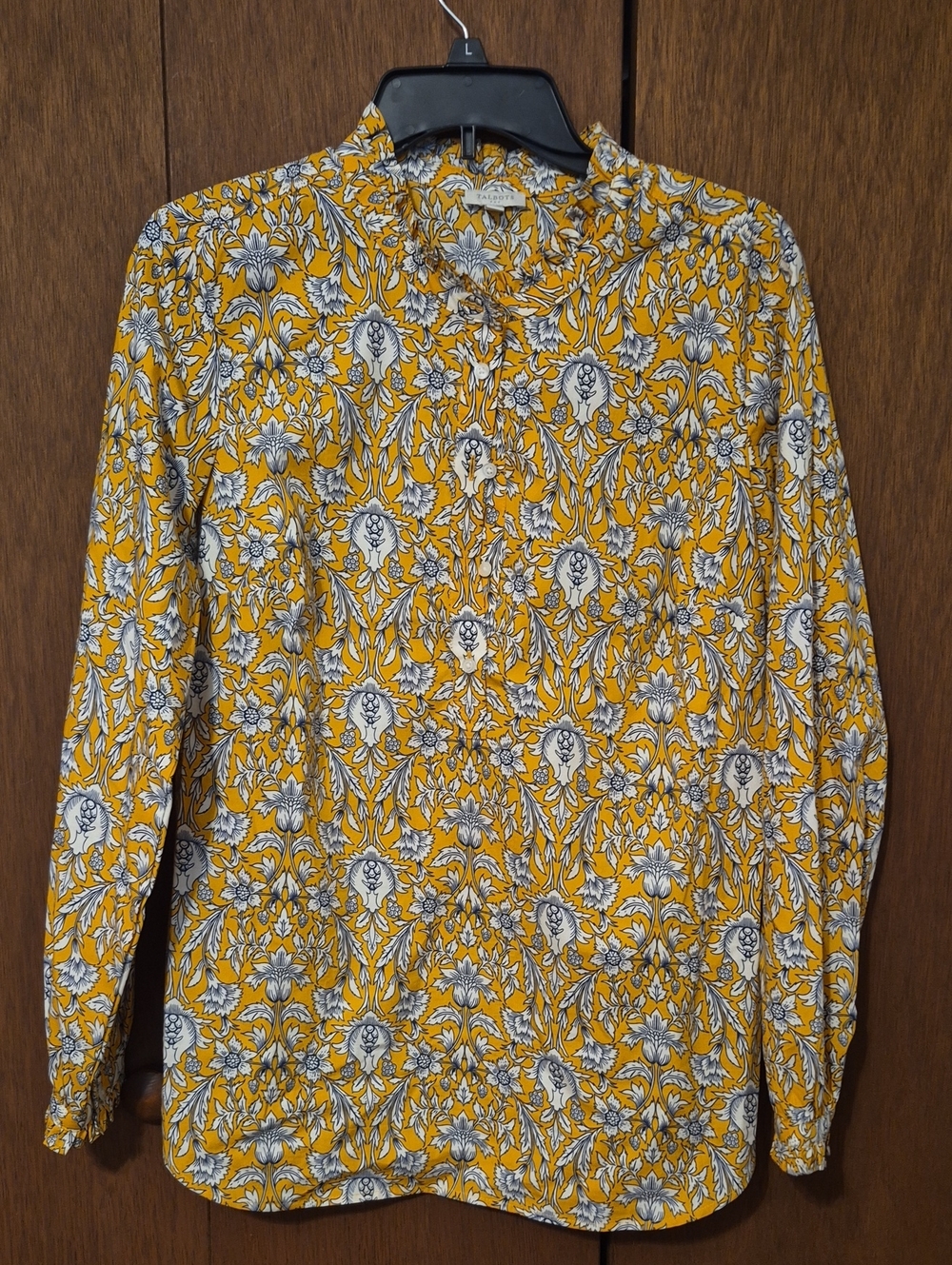 Talbots Yellow Floral 3/4 Button-Up Blouse Sz M
